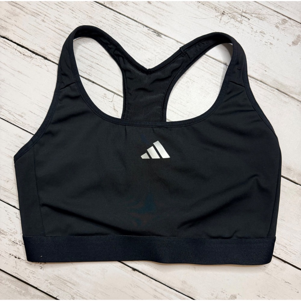 Adidas Powerreact Training Sports Bra Black Racerback Mesh Medium Impact Womens